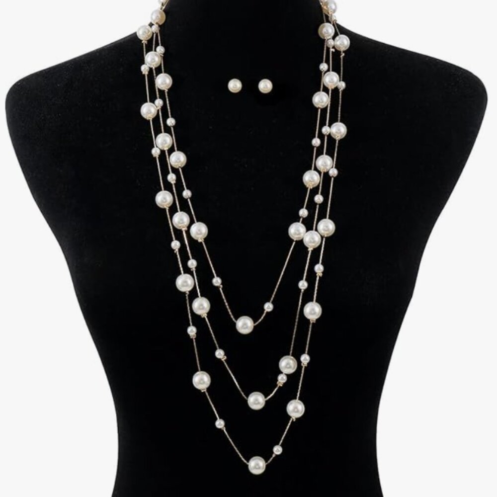 Pearl Earrings and Necklaces Set